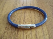 NEW COBALT BLUE 5MM LEATHER BRACELET CUFF BAND STAINLESS STEEL CLASP SIZE 7.25"