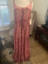 NWT Forever 21 sheer pink leopard maxi dress w/ lace draw string waist size S