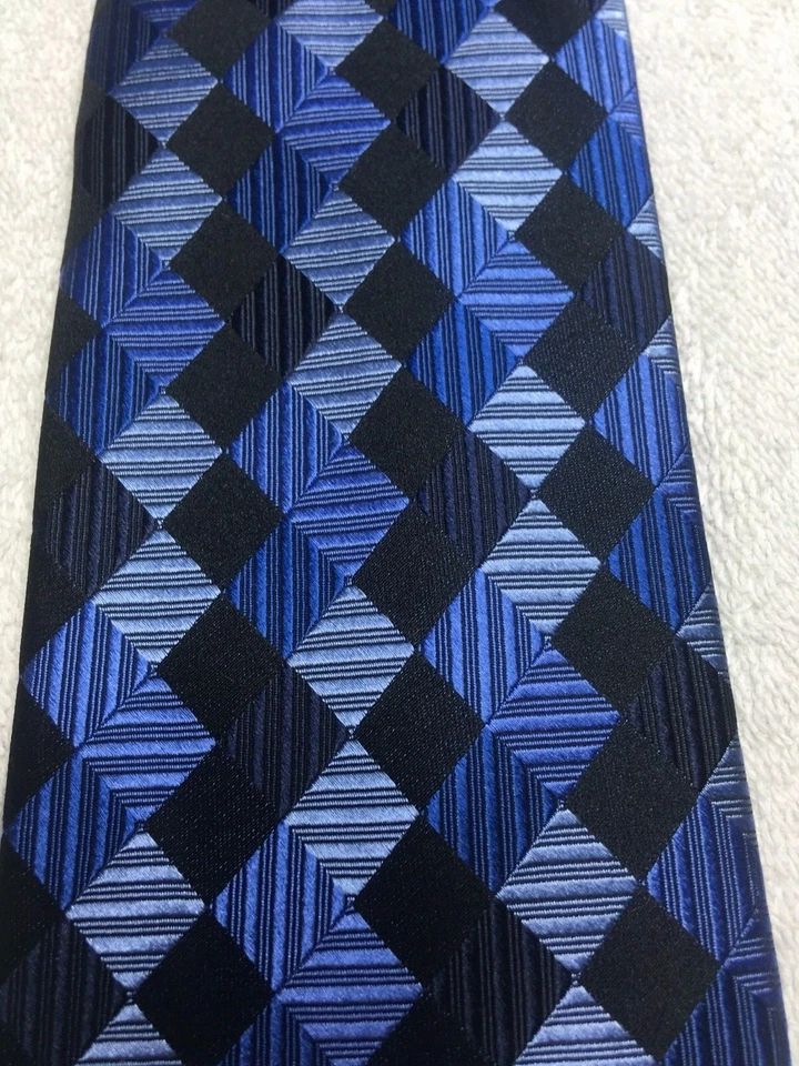 Gravata masculina CROFT AND BARROW TONS DE AZUL COM PRETO 3,5 X 60 NOVA SEM ETIQUETAS - Imagem 3 de 4