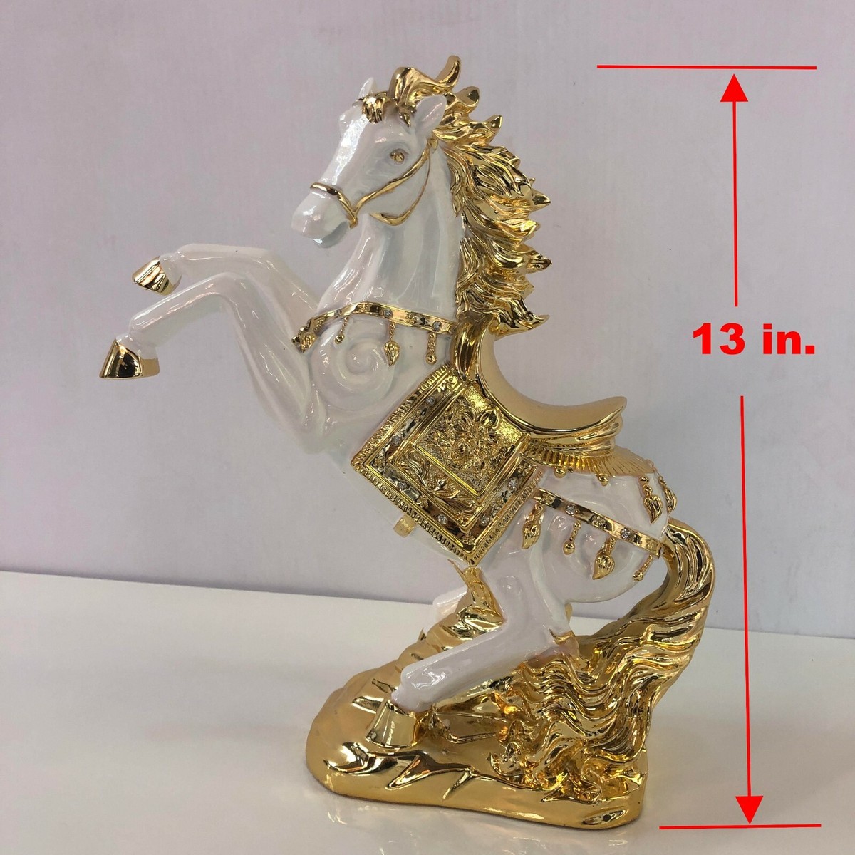 White Gold Horse Statue Resin Sculpture 13