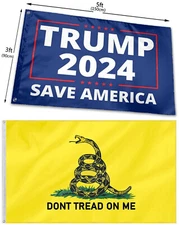 2Pcs Trump 2024 Flag Donald Trump Save America Don't Tread On Me Gadsden Flag