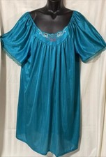 Vtg Nylon Kelly Reed Nightgown Nighty Mint Aqua Green Sz 3XL Floral Embroidery