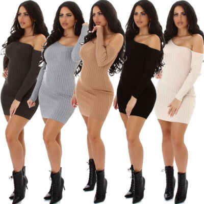 Damen Partykleid Etuikleid Mini Asymmetrisch Bodycon Cocktail Stretch sexy 34-38
