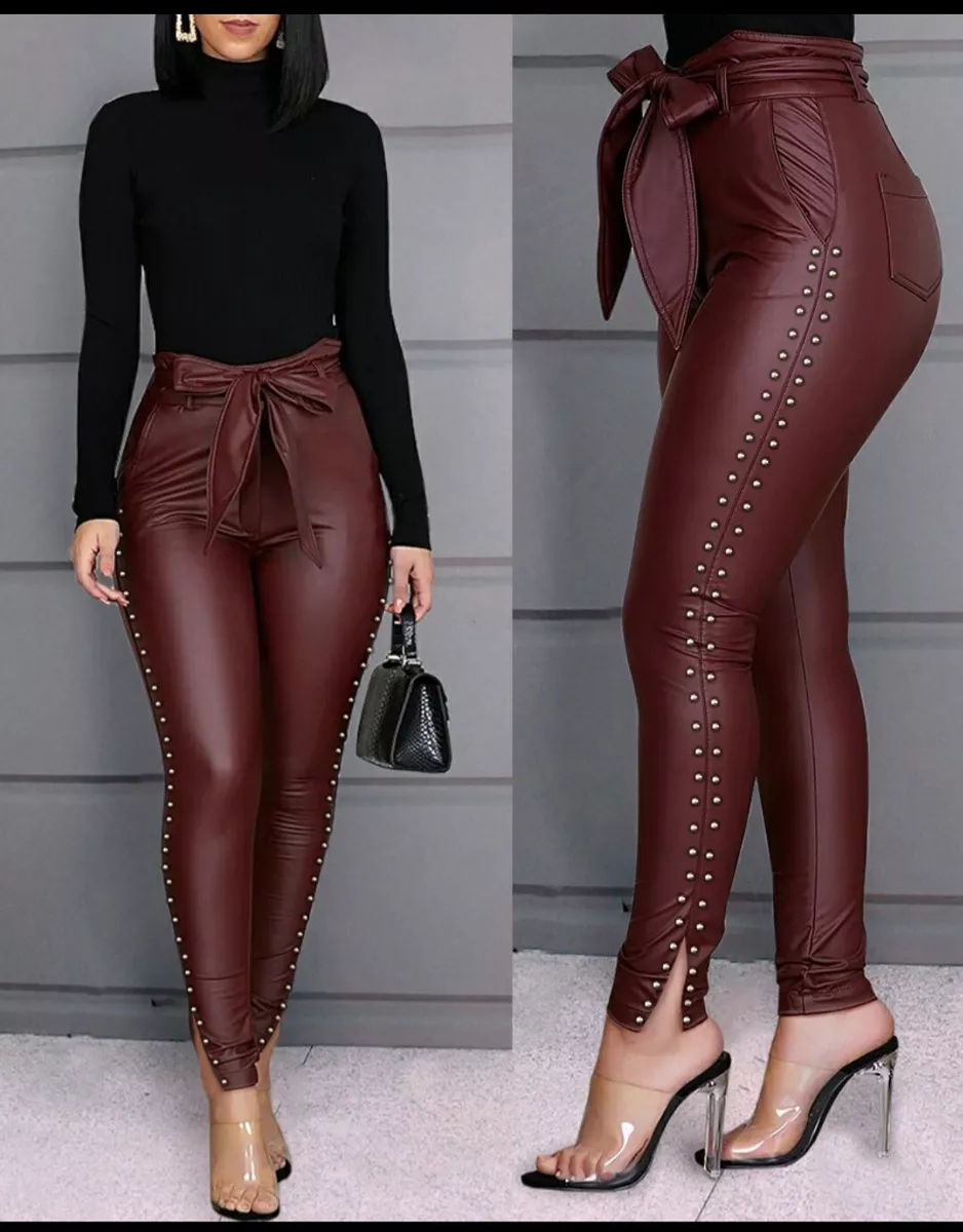 Studded PU Leather Skinny Pants With Belt Size Medium 10 eBay