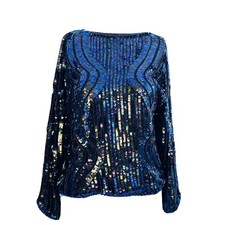 Caren Charles Blue and Black Sequin Blouse Art To Wear