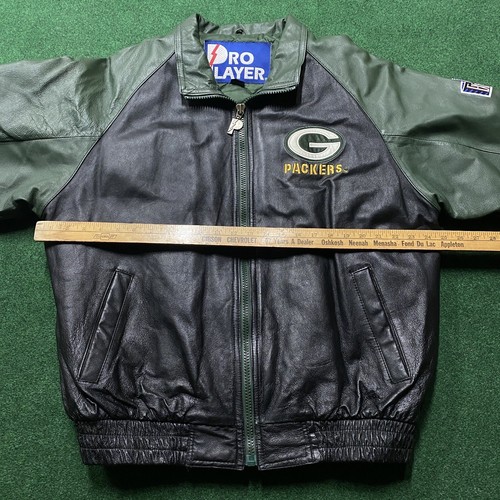 Vintage Green Bay Packers Jacket Mens Size Large Black Leather NFL Football Coat - Picture 7 of 9