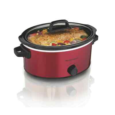 Hamilton Beach Slow Cooker 6 Quart Large Capacity Removable Crock, Red Free Ship
