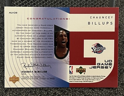 Chauncey Billups - 2002/03 Upper Deck UD Game Jersey Autograph 