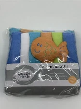 Luvable Friends Terry Washcloths 12 Pack Blue Orange Green NEW Fish Bonus Toy