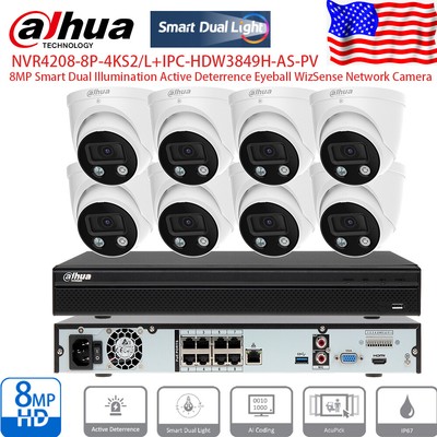 Dahua 8CH Security Camera System POE 2HDD 8MP Full Color IPC-HDW3849H-AS-PV Lot