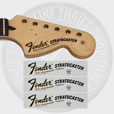 Fender 70's Strat Waterslide Guitar Neck Headstock Decals (Set of 3)