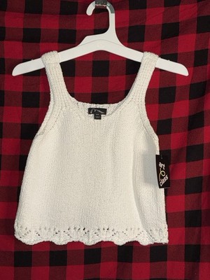 P4  Girls Art Class Cream White Knit Cropped Cami Tank Top Medium 8 New W Tags