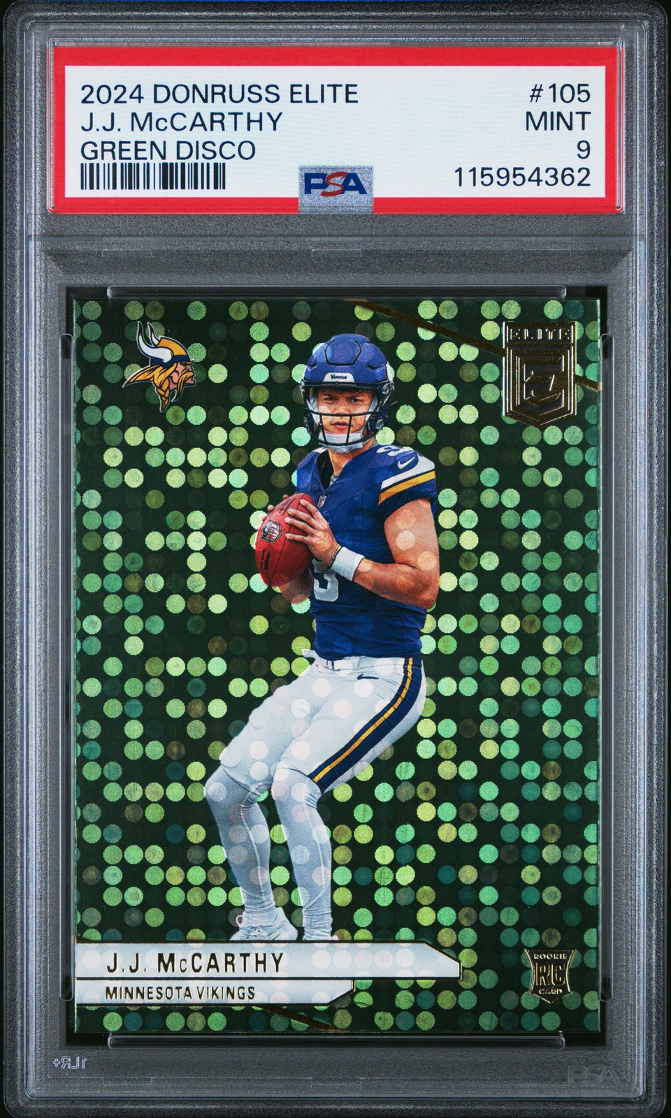 2024 PANINI DONRUSS ELITE GREEN DISCO #105 J.J. MCCARTHY PSA 9