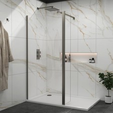 Gun Metal Grey Walk In Wet Room Shower Enclosure Screen with Flipper Panel Glass
