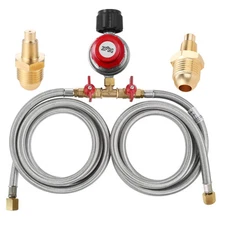 MCAMPAS 0-20 Psi Adjustable Propane Regulator with Hose. 8 Feet Y Splitter Do...