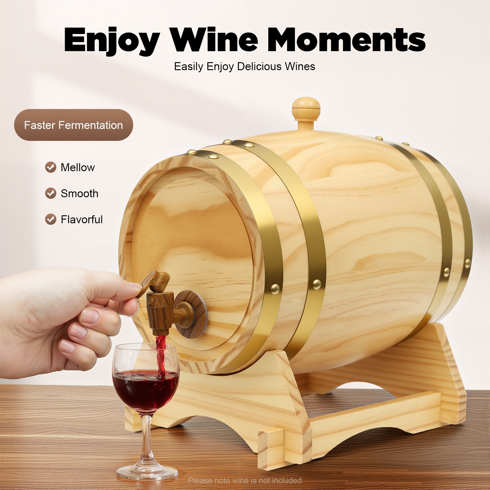 5L Wood Wine Barrel with Stand & Faucet For Hotel Bar Kitchen Whiskey and Wine