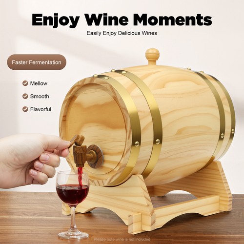 5L Wood Wine Barrel with Stand & Faucet For Hotel Bar Kitchen Whiskey and Wine