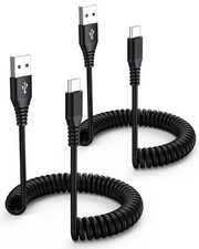 USB to C Coiled Cable 3FT 2-Pack, 60W Fast Charging 3FT, Black