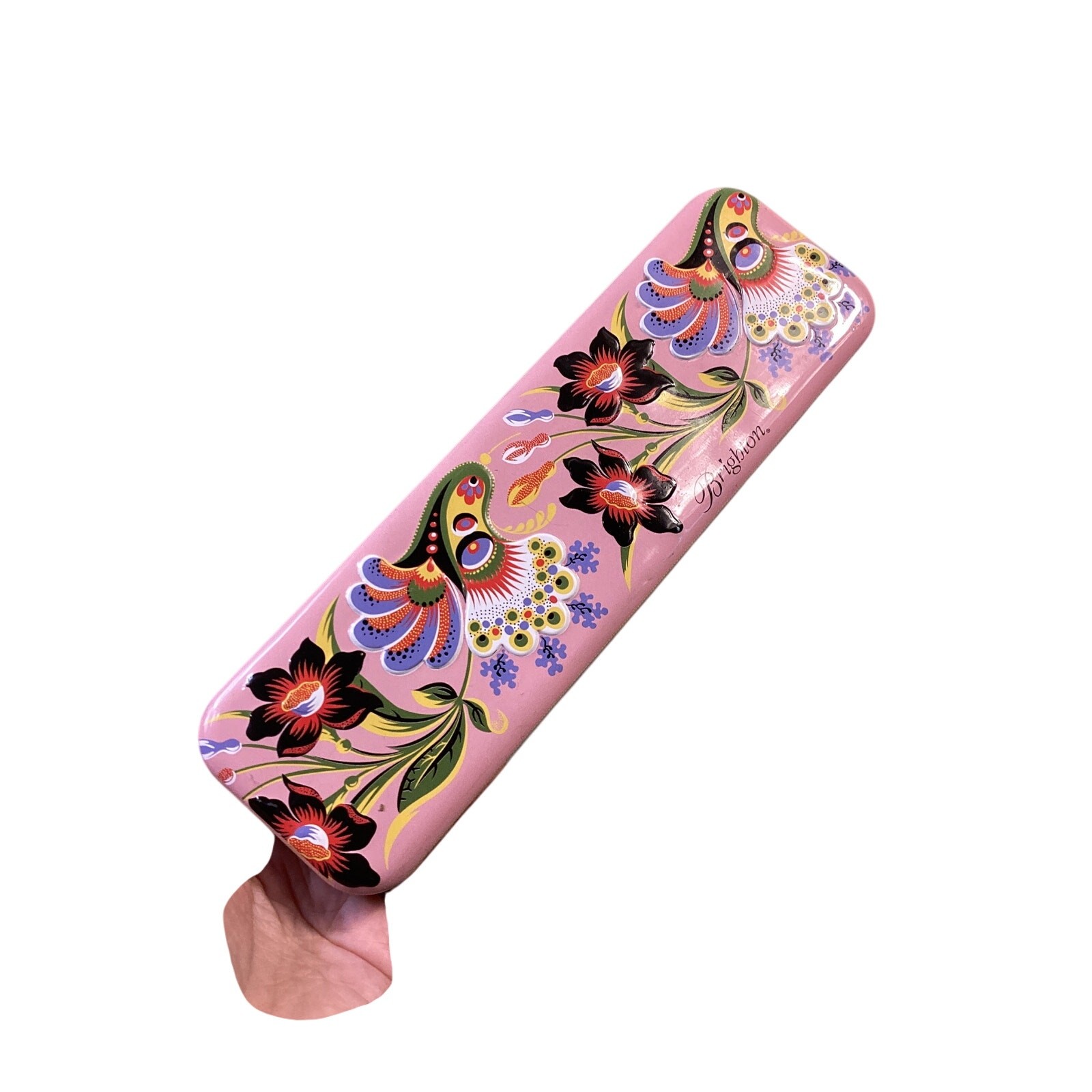 Brighton Pink Floral Tin Case Watch Jewelry Pens Buttons Safety Pins Storage