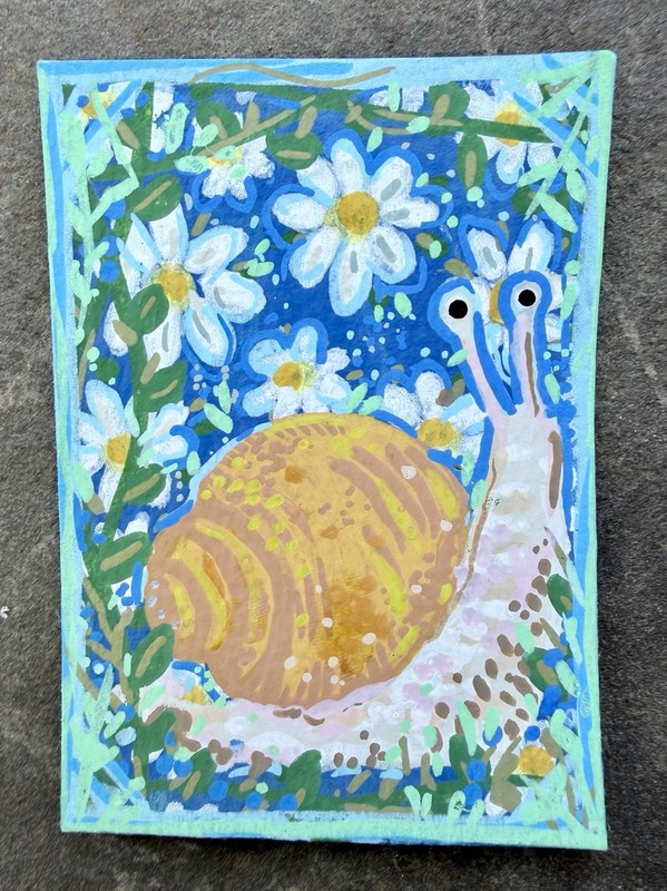 ACEO original Daisy Snail Painting