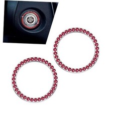 2PCS Push Start Button Ring,Bling Rhinestone Car Engine Start Stop red-1