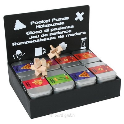 BARTL Display Holzpuzzles in Metallbox (24 Stück), sechs verschiedene Motive NEU
