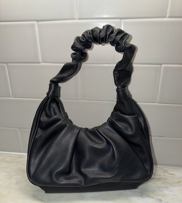 Olivia & Kate New York Ruched Handbag, Black Purse Hobo/Crescent Design- Vegan
