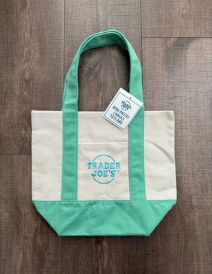 NWT Trader Joe's PASTEL GREEN MINI CANVAS REUSABLE TOTE BAG