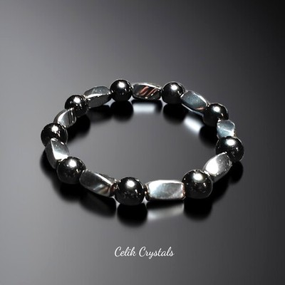Men's Black Tourmaline Hematite Bracelet 10mm Natural Stones Stretch Crystal...