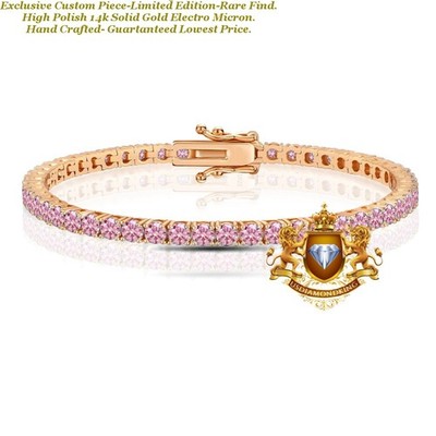 VVS1/D 5.65 Ctw. Pink Tourmaline 14K Rose Gold One Row Tennis Link Bracelet 4mm