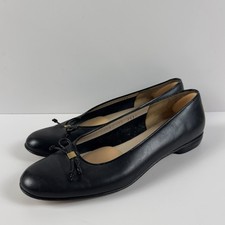 Salvatore Ferragamo Boutique Black Leather Bow Ballet Flats 7.5 AAA Italy Vtg