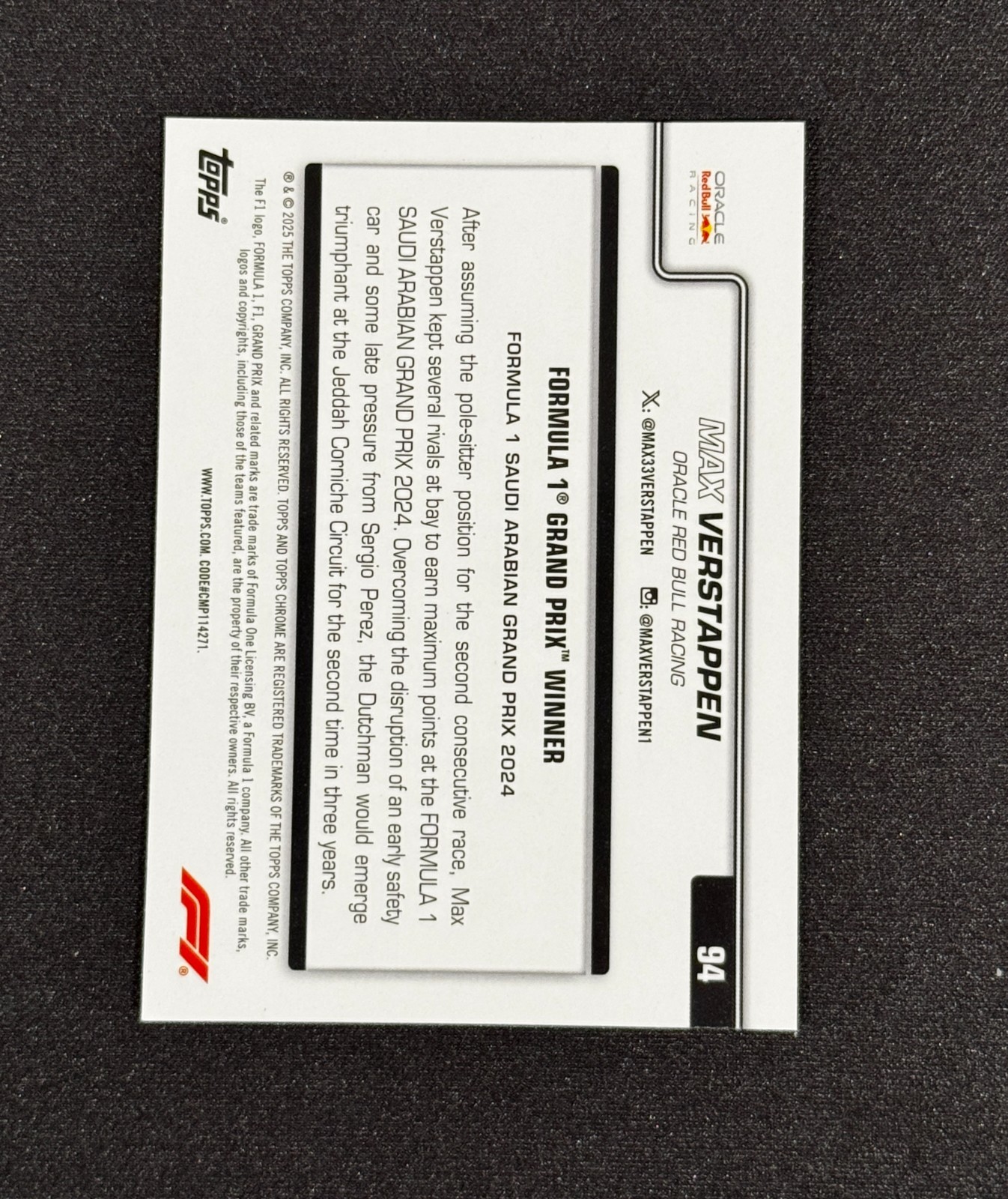 2025 Topps Chrome Formula 1 F1 Max Verstappen Logofractor #94 view 2