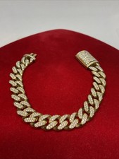IMPRESSIVE 14K Yellow Gold Genuine Diamond CUBAN CURB Link Chain Ladies Bracelet