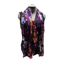 Vtg Lightweight Purple Floral Chiffon Scarf Polyester Sheer Oblong Shawl 14x64"