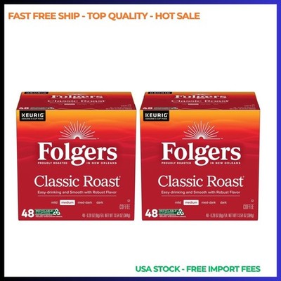 2P Folgers Classic Roast, Medium Roast Coffee, Keurig K Cup Pods, 48 Count Box