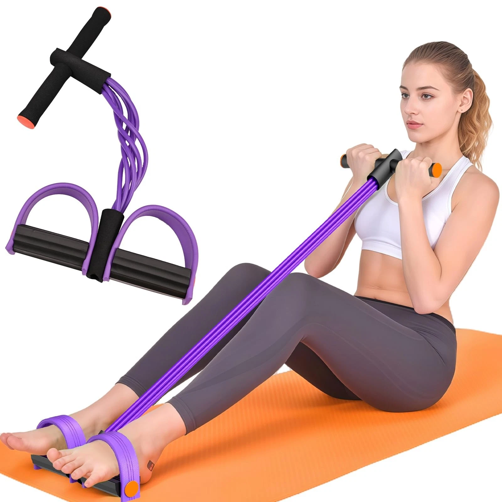 Resistance Bands with Handle, 6-Tube Elastic Foot Pedal Resistance Band, Natu...