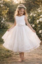 VTG Girls Flower Girl/First Communion Dress Tulle Lace Sequin Wedding SZ 10 USA