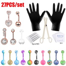 21Pcs 14G Surgical Steel Belly Button Ring Body Percing Kit Needles Tool Set