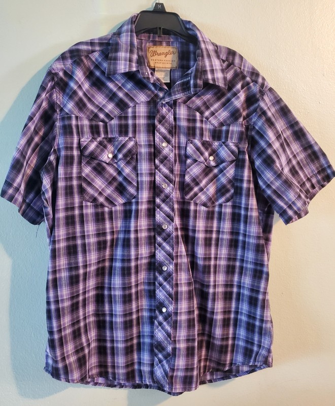 Wrangler Western Plaid Short Sleeve Pearl Snap Button Down Shirt Size Large