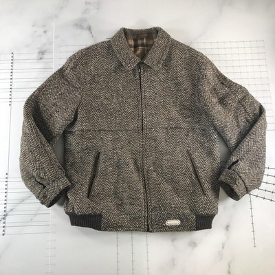 Vintage Bosseli Bomber Jacket Mens US 40R EUR 50 Brown Wool Herringbone Tweed
