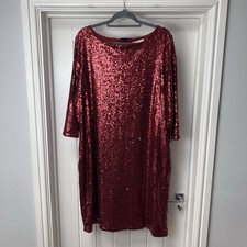 Glamorous Curve Dress Women's UK 24 Red Sequin Party Midi Plus Size Straight