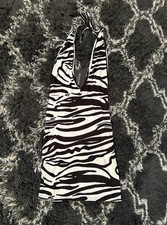 PrettyLittleThing Zebra Print Halter Mini Bodycon Dress Knit Sleeveless Size S
