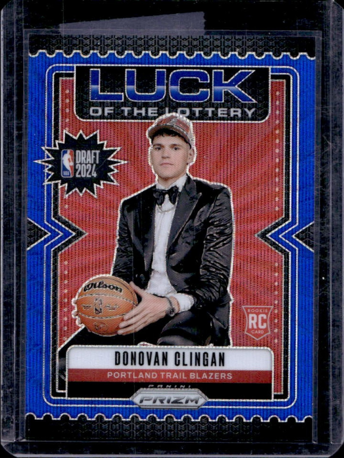 2024-25 Prizm Donovan Clingan Luck of the Lottery RC Blue Wave #141/175