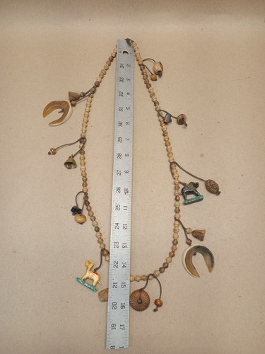 Vintage Carved Wooden Bead Fashion Jewelry Necklace Animals, Bells, Tribal - Picture 12 of 13