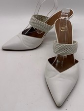 Malone Soulier White Leather Pointed Toe Braided Strap Mule Heel sz 39.5 DAMAGED