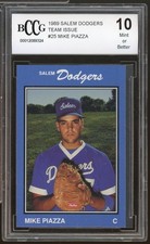 1989 Salem Dodgers Team Issue #25 Mike Piazza Rookie Card BGS BCCG 10 Mint+. rookie card picture