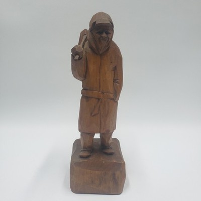 V Fortin Hand Carved Wooden Sculpture Travelling Man Figure Folk Art Vintage