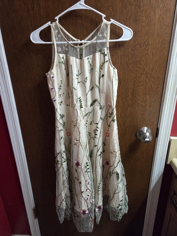 Size 12 Cream Floral Embroidered Mesh Midi Dress