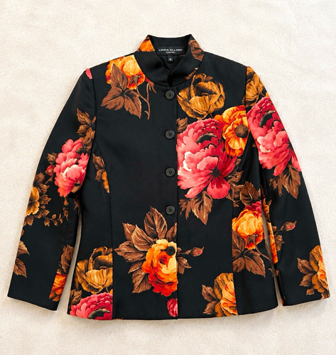 Linda Allard Ellen Tracy Women’s 12 Mid-Length Silk Blend Floral Button Jacket