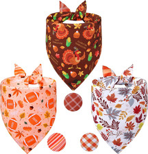 Thanksgiving Dog Bandanas 3PCS Fall Scarf Reversible Triangle Bibs for Pets